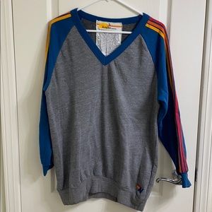 Aviator Nation Vertical Stripe V Neck Sweatshirt